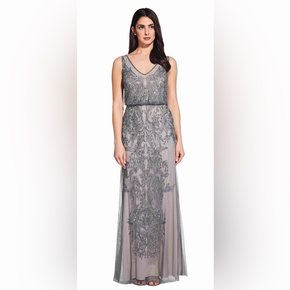 NWT Adrianna Papell Adrianna Beaded Blouson Mermaid Gown.